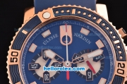 Ulysse Nardin Maxi Marine Diver Chrono OS20 Miyota Quartz Rose Gold Case with Blue Dial and Blue Rubber Strap - 7750 Coating