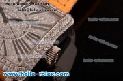 Franck Muller Master Square Swiss ETA 2824 Automatic Steel Case Diamond Bezel with Orange Leather Strap and Diamond Dial