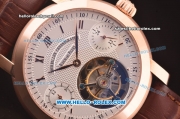 Audemars Piguet Jules Audemars Swiss Tourbillon Manual Winding Movement Rose Gold Case with White Dial and Brown Leather Strap