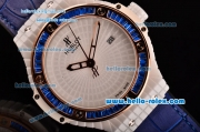 Hublot Big Bang Tutti Frutti Caviar Swiss ETA 2824 Automatic White Ceramic Case with Blue Leather Strap and Diamond/Rose Gold Bezel - 1:1 Original