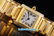 Cartier Tank Miyota Quartz Movement Gold Case with Diamond Bezel and Black Roman Marking-Lady Size