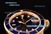 Rolex Submariner Asia 2813 Automatic Yellow Gold Case/Strap with Blue Dial Super LumiNova Markers and Blue Bezel - ETA Coating