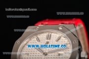 Audemars Piguet Royal Oak Lady Swiss Quartz Steel Case with Red Leather Strap White Dial and Stick Markers