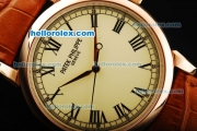 Patek Philippe Calatrava Manual Winding Movement Rose Gold Case with Yellow Dial and Black Roman Numerals