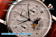 Patek Philippe Grand Complication Swiss Valjoux 7750 Manual Winding Steel Case with White Dial and Brown Leather Strap