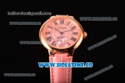 Cartier Ballon Bleu De Small Swiss Quartz Rose Gold Case with Pink Dial Black Roman Numeral Markers and Pink Leather Strap