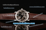 Cartier Rotonde De Swiss Manual Winding Steel Case with Brown Leather Bracelet and Skeleton Dial