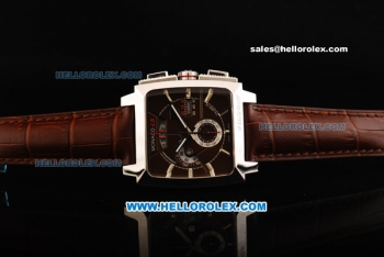 Tag Heuer Monaco LS Chronograph Miyota Quartz Movement Steel Case with Brown Dial and Brown Leather Strap