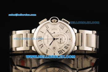 Cartier Ballon Bleu De Cartier Chronograph Swiss Quartz Movement Full Steel with White Dial and Black Roman Numerals