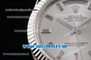 Rolex Day-Date Swiss ETA 2836 Automatic Stainless Steel Case/Bracelet with Silver Dial and Stick Markers (BP)