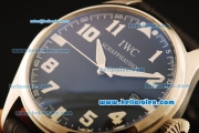IWC Pilot Swiss Quartz Steel Case with Black Dial and Black Leather Strap-White Markers