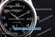 Longines Master Power Reserve Swiss ETA 2824 Automatic Steel Case with Black Dial and Black Leather Strap Arabic Numeral Markers