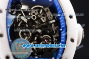 Richard Mille RM 055 Bubba Watson Asia Manual Winding Ceramic/Steel Case with Skeleton Dial and White Rubber Strap Blue Inner Bezel - 1:1 Original