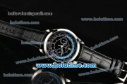 Patek Philippe Complicated World Time Chrono Miyota Quartz Steel Case with Black Dial and Black Leather Strap