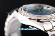 Rolex Day Date II Automatic Movement Full Steel with Diamond Bezel-Diamond Markers and Light Blue Dial