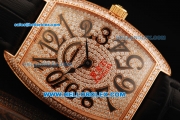 Franck Muller Casablanca Swiss Quartz Movement Rose Gold Case with Diamond Dial with Black Leather Strap