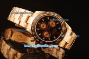 Rolex Daytona Chronograph Swiss Valjoux 7750 Automatic Rose Gold Case and Black Dial with PVD Bezel-Rose Gold Strap