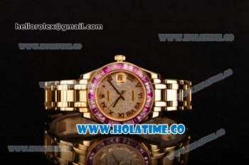 Rolex Datejust Pearlmaster Asia 2813 Automatic Yellow Gold Case/Bracelet with Pink Diamonds Bezel Roman Numeral Markers and Diamonds Dial (BP)