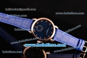 Vacheron Constantin Malte Miyota Quartz Rose Gold Case with Blue Leather Bracelet Blue Dial and Diamond Markers