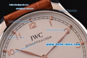 IWC Portuguese Hand-Wound AS 6497 Automatic Steel Case with White Dial Numeral Markers and Brown Leather Strap