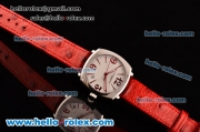 Vacheron Constantin Historiques Swiss Quartz Steel Case with Red Leather Strap Stick/Numeral Markers and White Dial