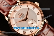Omega De Ville Co-Axial Swiss ETA 2824 Automatic Rose Gold Case with Silver Dial Roman Numeral Markers and Brown Leather Strap