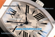 Franck Muller Art Deco Miyota Quartz Steel Case with Orange Leather Bracelet Black Markers and White Dial