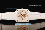 Bell & Ross BR-S Swiss Quartz Movement White Ceramic Case with Rose Gold Markers/Hands and White Leather Strap