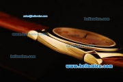 Rolex Cellini Swiss Quartz Yellow Gold Case with Pink MOP Dial and Brown Leather Strap-Roman Markers