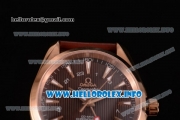 Omega Aqua Terra 150 M GMT Clone Omega 8615 Automatic Rose Gold Case with Brown Dial Stick Markers and Brown Leather Strap (EF)