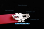 Hublot MDM Chronograph Miyota Quartz Movement MOP Dial with White Numeral Markers and Red Rubber Strap-Lady Size