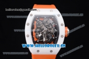 Richard Mille RM 055 Miyota 9015 Automatic Steel Case with Skeleton Dial Dot Markers White Ceramic Bezel and Orange Rubber Strap