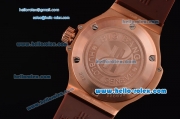 Hublot Big Bang Swiss ETA Quartz Rose Gold Case with Stick/Numeral Markers Brown Carbon Fiber Dial and Brown Rubber Strap