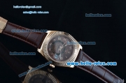 Rolex Sky-Dweller Asia 2813 Automatic Rose Gold Case with Brown Leather Strap and Brown Dial