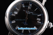 Patek Philippe Calatrava Automatic Movement Silver Case with Black Dial-White Roman Markers and Black Leather Strap