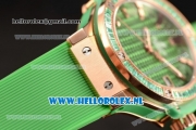 Hublot Big Bang Tutti Japanese Miyota Quartz Rose Gold Case with Green Dial Stick Markers and Green Rubber Strap