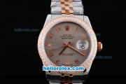 Rolex Datejust Oyster Perpetual Automatic Movement ETA Case Two Tone with Diamond Bezel,Grey Dial and Gold Number Marking
