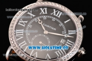 Cartier Rotonde De Asia Manual Winding Steel Case with Black Dial Diamonds Bezel and White Roman Numeral Markers