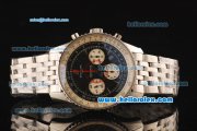 Breitling Montbrillant Swiss Valjoux 7750 Automatic Full Steel with Black Dial and Sliver Stick Markers