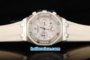 Audemars Piguet Royal Oak Swiss Valjoux 7750 Chronograph Movement White Dial with Diamond Bezel and White Rubber Strap