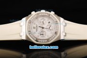 Audemars Piguet Royal Oak Swiss Valjoux 7750 Chronograph Movement White Dial with Diamond Bezel and White Rubber Strap