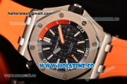 Audemars Piguet Royal Oak Offshore Diver Asia Automatic Steel Case with Black Dial Orange Rubber Strap and White Stick Markers (EF)