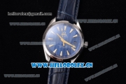 Omega Seamaster Aqua Terra 150 M Clone 8500 Automatic Steel Case Blue Dial Blue Leather Strap and Stick Markers (EF)