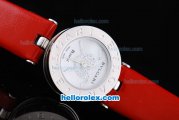 Bvlgari B ZERO 1 Ladies Quartz Movement with White Dial and CZ Diamonds-Red Leather Strap