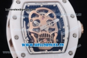 Richard Mille RM052 Miyota 9015 Automatic Ceramic Case with Skull Dial Dot Markers and White Rubber Strap