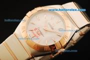 Omega Constellation Swiss ETA Quartz Movement Rose Gold Bezel with Opalescent Dial and Rose Gold Stick Markers - Lady Model