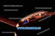 Cartier Rotonde De Swiss Quartz Rose Gold Case with Brown Leather Strap with White Guilloche Dial