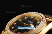 Rolex Day Date II Automatic Movement Full Gold with Diamond Bezel-Black MOP Dial and Diamond Markers