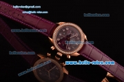 Omega Speedmaster Chrono Swiss Quartz Rose Gold Case Diamond Bezel with Purple Leather Strap and Purple Dial Numeral Markers