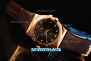 Omega Constellation Quartz Movement Rose Gold Case with Diamond Markers and Brown Leather Strap